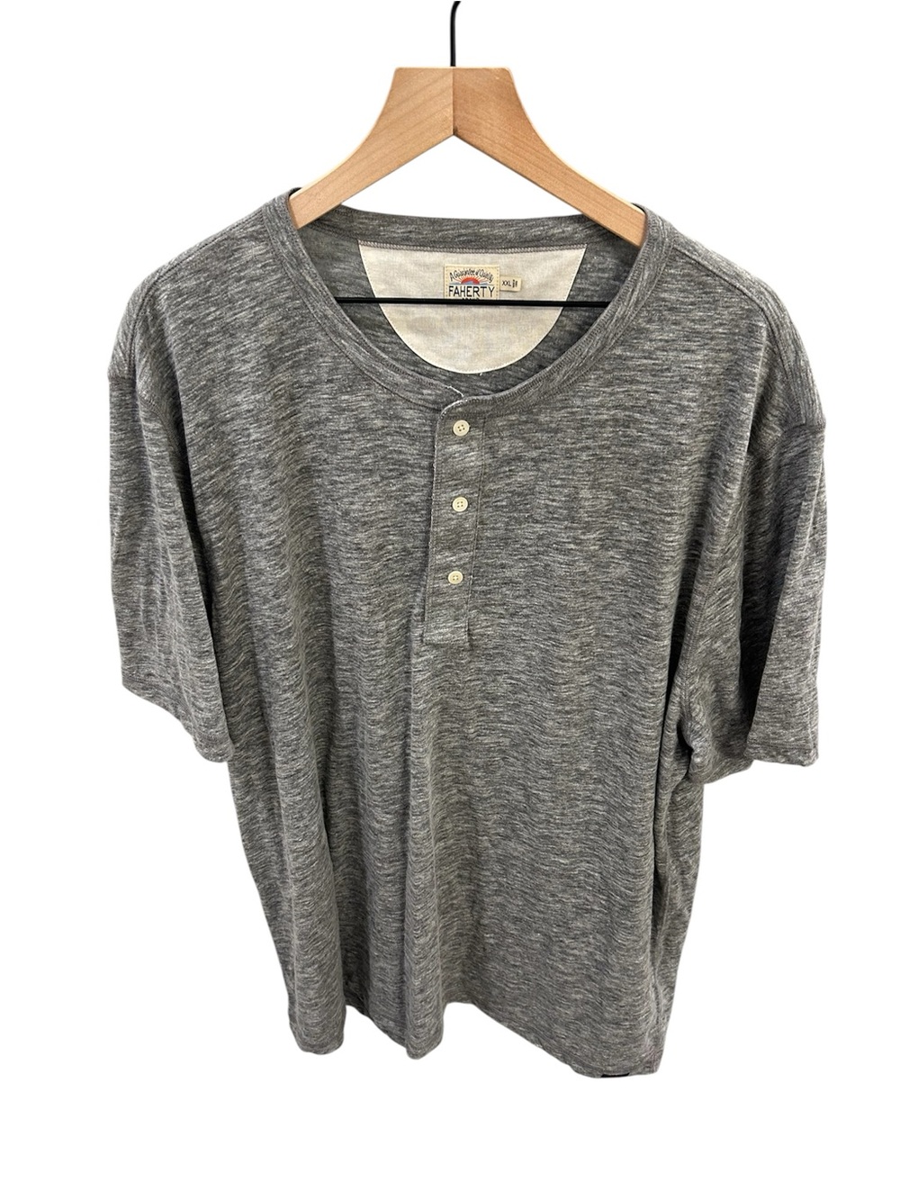 Faherty Men’s Heathered Gray Henley Shirt – XXL